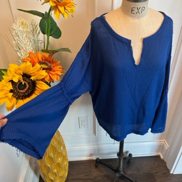 We the Free by Free People Blue Waffle knit Bell Sleeve Top - Picture 11 of 11